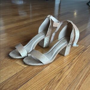 CITYCLASSIFIED Gold Glitter Block Heel Sandals
